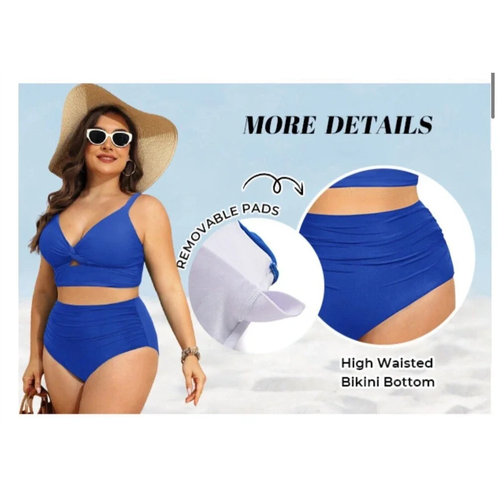 Daci Plus Size Two Piece Swimsuit High Waisted Tummy Control Bikini Push Up 16W